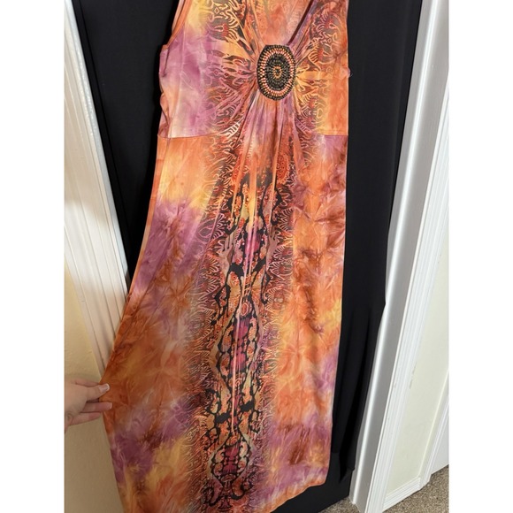 One World Sleeveless Boho Maxi Dress Medium Gypsy Fairy hippie sun‎ beaded - Picture 3 of 6